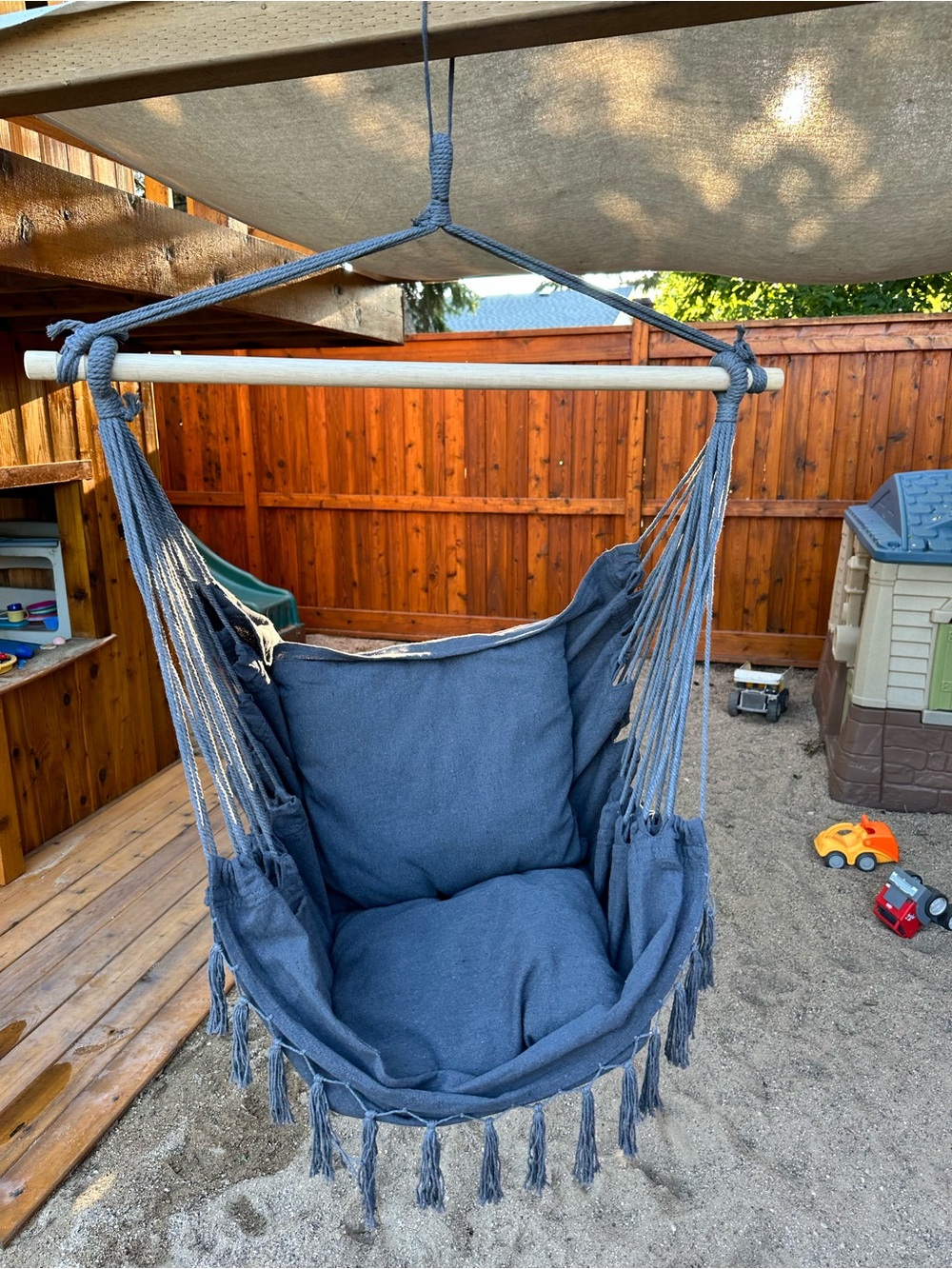 Brand New Black Hanging Swing Chair - Comfortable Outdoor Seat with 2 Cushions